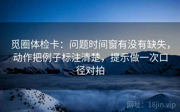 觅圈体检卡：问题时间窗有没有缺失，动作把例子标注清楚，提示做一次口径对拍