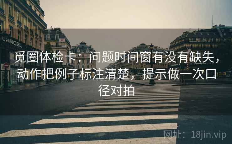 觅圈体检卡：问题时间窗有没有缺失，动作把例子标注清楚，提示做一次口径对拍